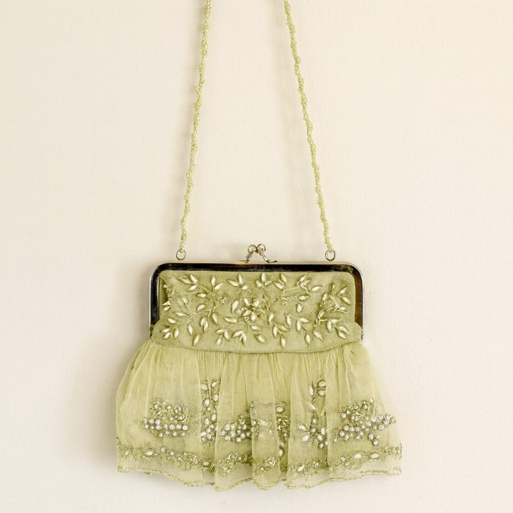 Moyna Hand-Beaded Organza Bridal Evening Bag Gold EUC - Picture 7 of 8